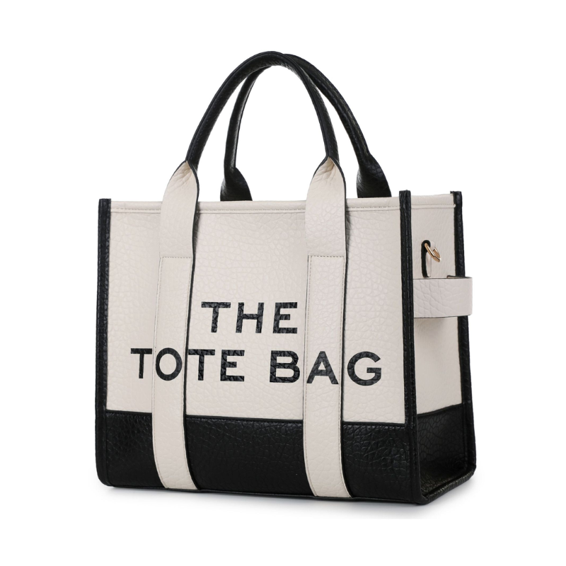Trendy Two-Tone PU Leather Tote Handbag