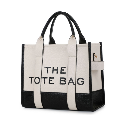 Trendy Two-Tone PU Leather Tote Handbag