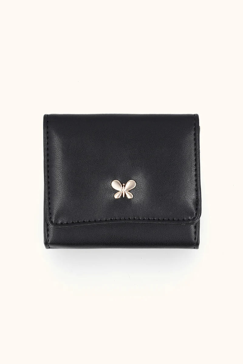 Women's Trifold Wallet with Gold Butterfly Charm – Premium Compact Purse