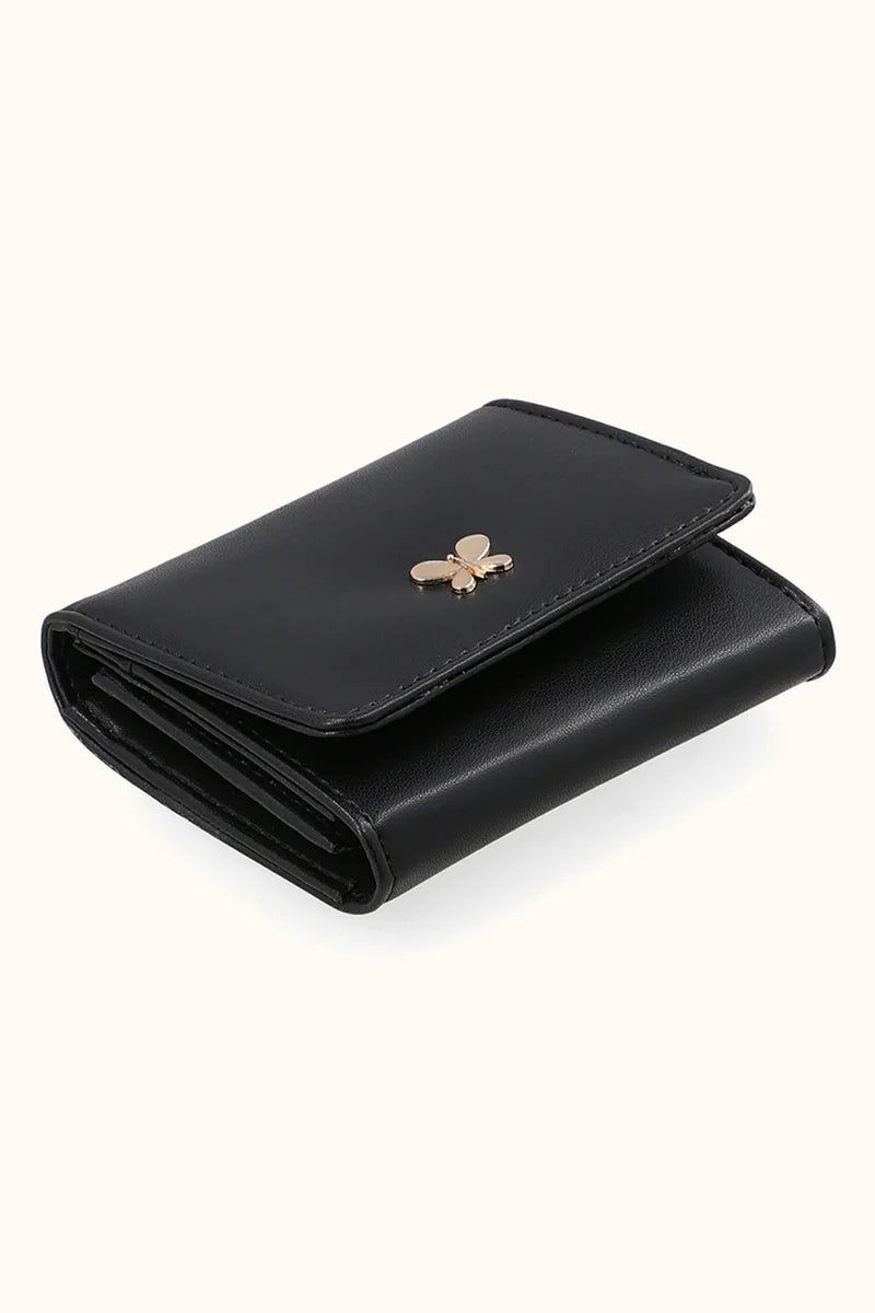 Women's Trifold Wallet with Gold Butterfly Charm – Premium Compact Purse