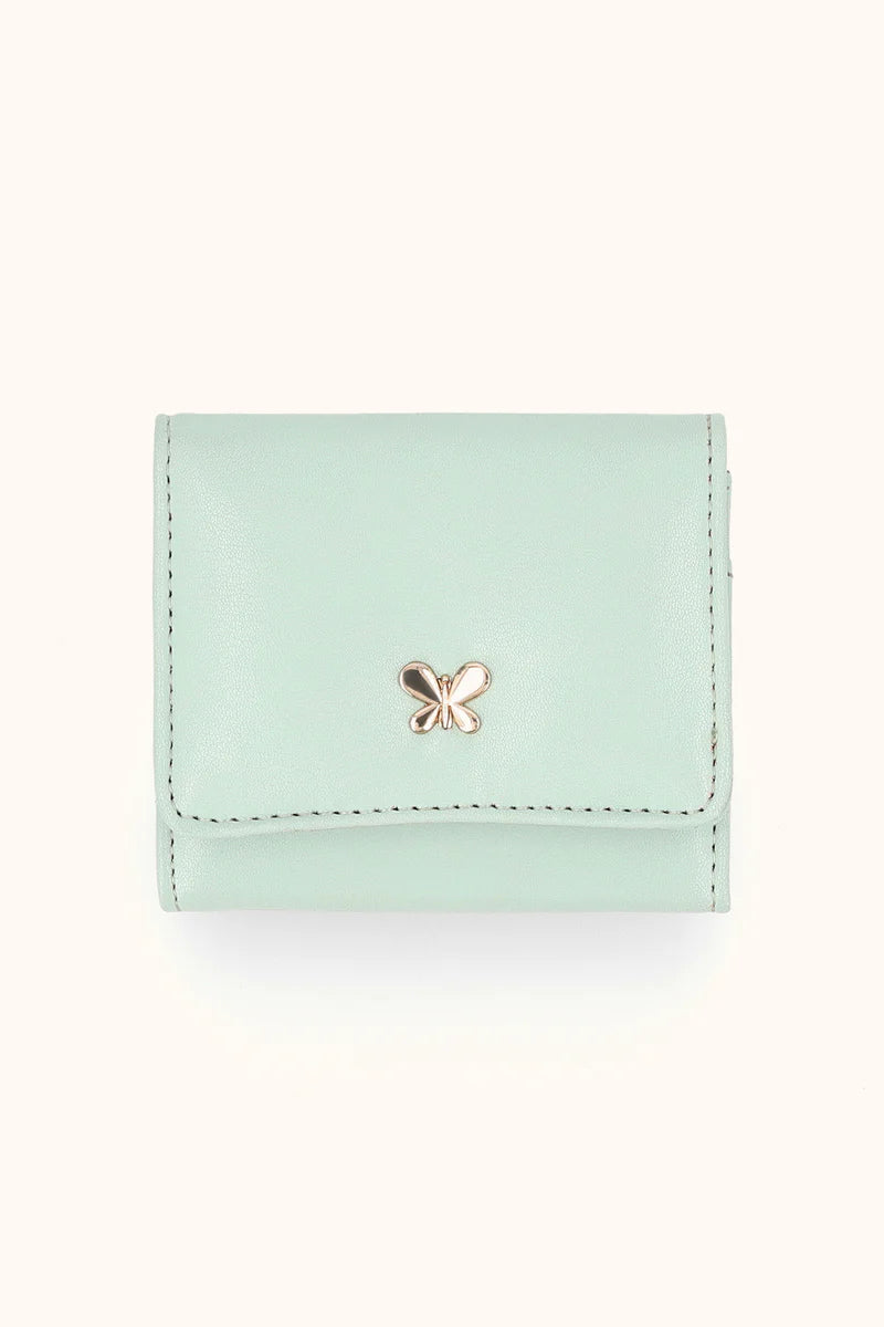 Women's Trifold Wallet with Gold Butterfly Charm – Premium Compact Purse