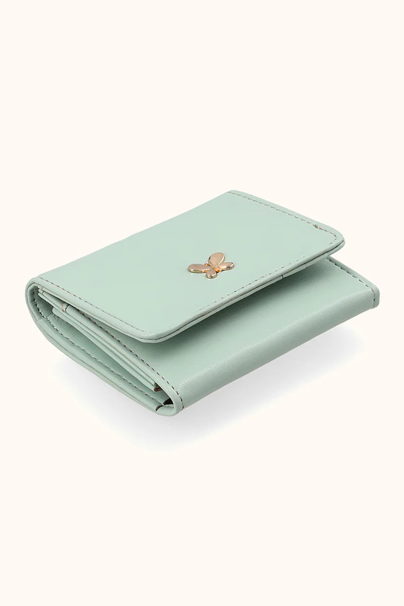 Women's Trifold Wallet with Gold Butterfly Charm – Premium Compact Purse