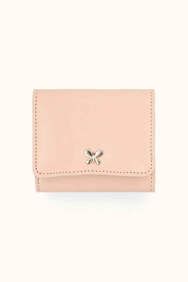 Women's Trifold Wallet with Gold Butterfly Charm – Premium Compact Purse