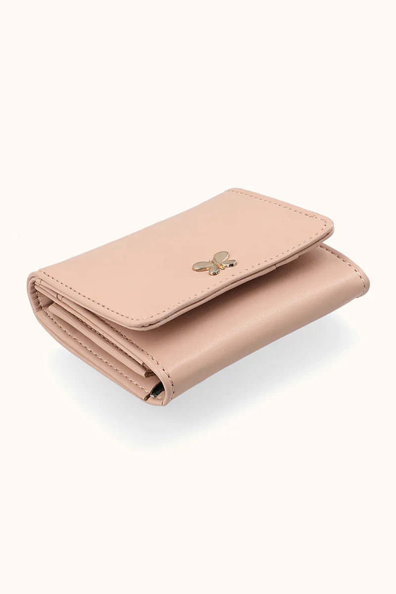 Women's Trifold Wallet with Gold Butterfly Charm – Premium Compact Purse