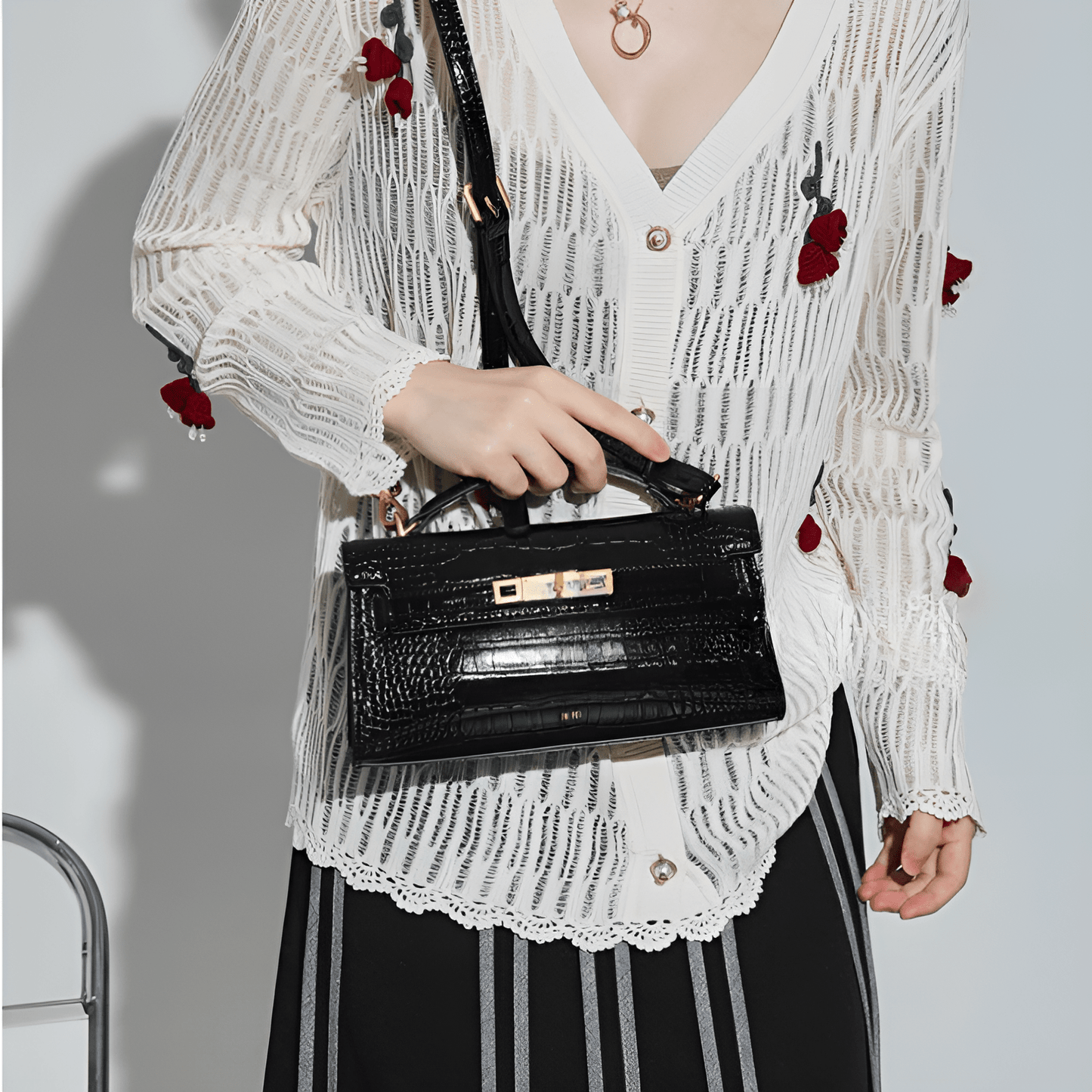 Luxury Crocodile Pattern Genuine Leather Kelly Handbag