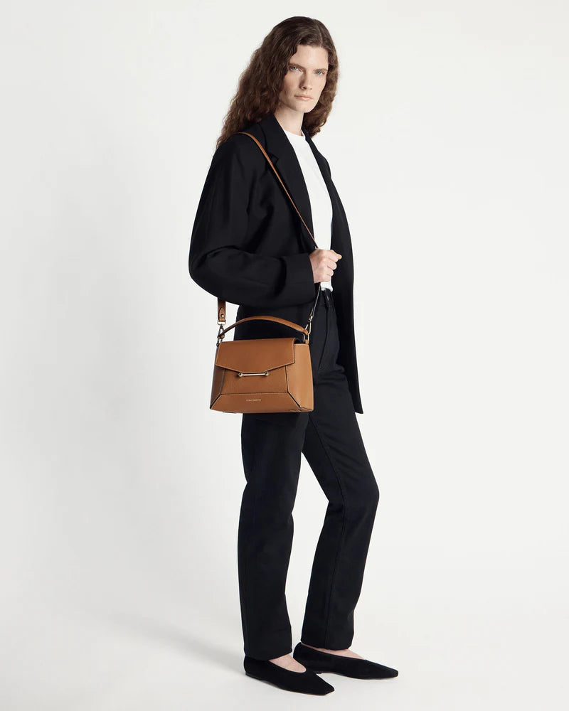 Brown Leather Top Handle Crossbody Handbag for Women