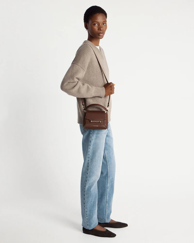 Brown Leather Top Handle Crossbody Handbag for Women